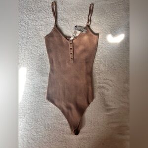 Brown Ribbed Bodysuit